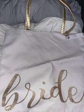 🆕 Bride Glitter Script Tote Bag with Gold Handles 👰🏻‍♀️💍